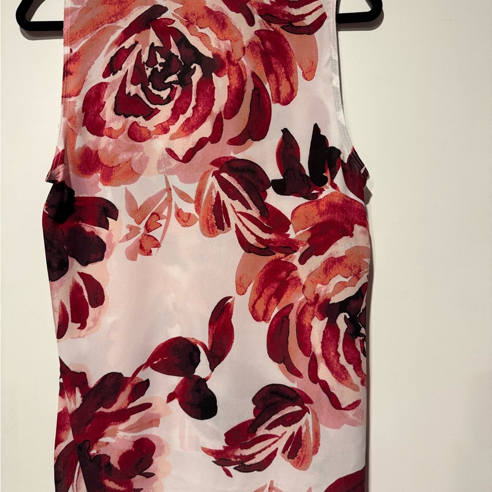 Liz Claiborne Vibrant Red and Pink Floral Sleeveless Blouse